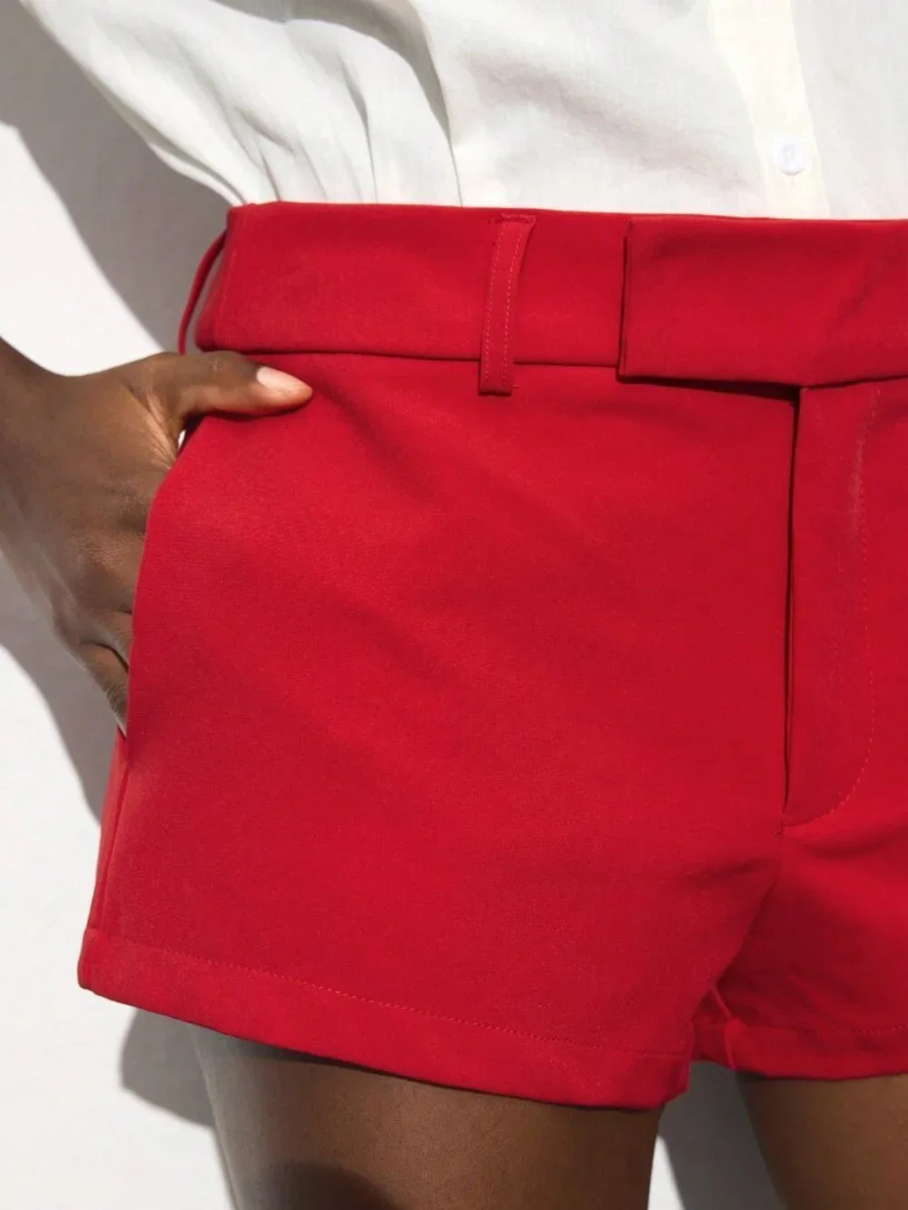Red Casual Women's High Waist Wide Leg Drawstring Shorts